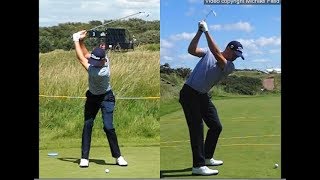 Justin Thomas golf swing  Long Iron faceon amp downtheline July 2017 [upl. by Alleynad]